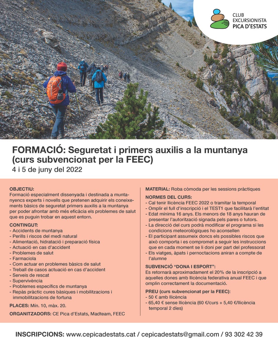 FORMACIÓ: Seguretat i primers auxilis a la muntanya (curs subvencionat per la FEEC)